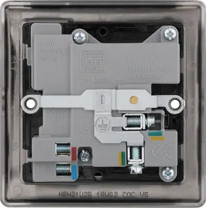 BG Black Nickel Single 13A Raised slim Switched Screwed Socket with USB, x2 & Black inserts