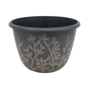 25cm Pot Serenity Planter Black With Brown Wash Effect Plant Flower Garden Patio