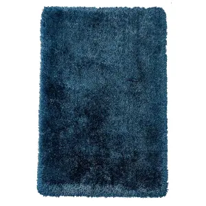 Blue Acrylic Easy to Clean Handmade Modern Plain Shaggy Rug for Living Room, Bedroom - 200cm X 290cm