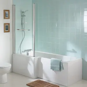 Ideal Standard Tempo Straight 1 panel Clear glass Bright Silver effect frame Bath screen, (W) 830mm (H) 1405mm