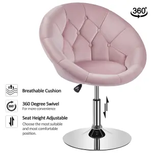 Yaheetech Pink Upholstered Height Adjustable Round Swivel Chair