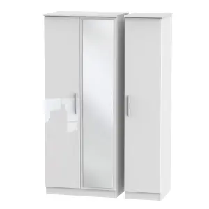 Harrow Triple Mirror Wardrobe in White Gloss (Ready Assembled)