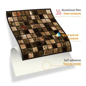 Walplus Metallic Brown Marble Mosaic Metallic Tile Stickers Multipack 96Pcs