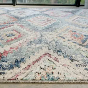 Red Blue Scandi Style Distressed Fireside Rug 190cm x280cm