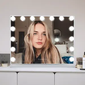 VANITII GLOBAL Hollywood Bluetooth Vanity Makeup Mirror with Lights 15 LED Standing Mirror Wall