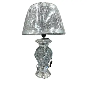 Silver Glitter Crushed Diamond Table Lamp With Shade Spiral Design