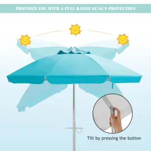 Costway 2M Patio Beach Umbrella Portable Sunshade Umbrella UPF 50+ with Sand Anchor