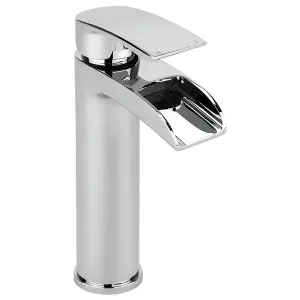 Tall Luxury Modern High Rise Waterfall Mono Basin Mixer - Chrome