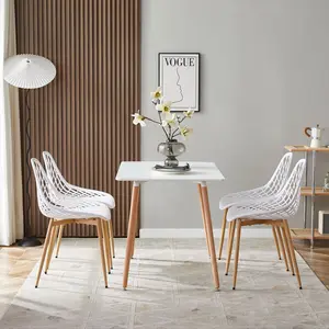 Dining Chair Plastic Seat with Sturdy Metal Legs (Set of 4) White/Natural