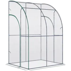 Outsunny 143 x 118 x 212cm Walk-In Lean to Wall Tunnel PVC Greenhouse with Doors