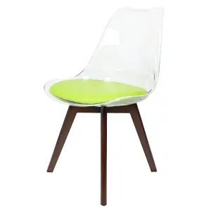 Soho Clear and Green Plastic Dining Chair with Squared Dark Wood Legs