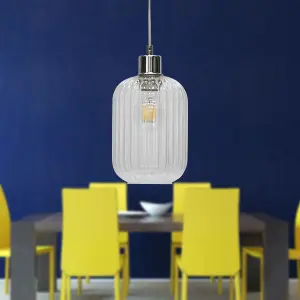 First Choice Lighting Set of 2 Batley Clear Ribbed Glass with Chrome Pendant Fittings