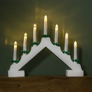 40cm Battery Operated Light up White Wooden Christmas Candle Bridge with 7 Warm White LEDs