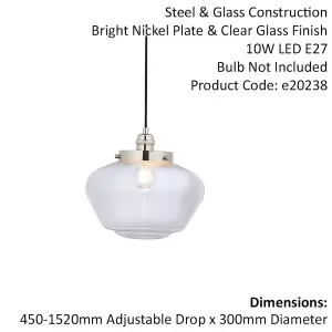 Polished Nickel Ceiling Pendant Light Clear Glass Shade Hanging Lighting Fixture