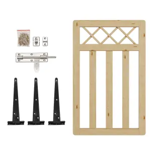 Wood Colour Outdoor Cross Top Wooden Garden Gate Pedestrian Fence Yard Door with Accessory Kit,76cm x 120cm