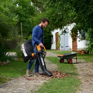 WORX WG505E 3000W Corded Electric Leaf Blower, Vacuum & Mulcher, 10m Cable, 335 km/h, 45L Collection Bag