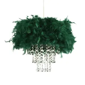 Contemporary Green Feather Pendant Light Shade with Transparent Acrylic Droplets