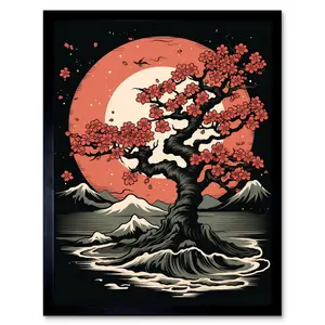 Wahnsiedler Japanese Cherry Tree At Sunset Landscape Americana 50s - Single Picture Frame Print