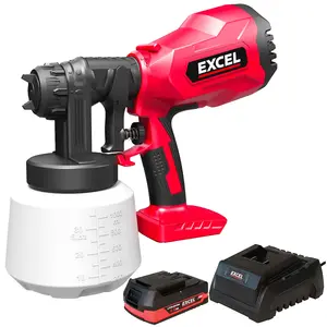 Excel 18V Cordless 1000ml Spray Gun with 1 x 2.0Ah Battery & Charger