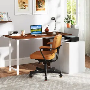 COSTWAY L-Shaped Desk with File Cabinet Reversible Corner Computer Desk with 3 Drawers