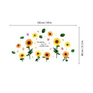 Walplus Watercolour Sunflowers with Butterflies Wall Stickers Mural Decal