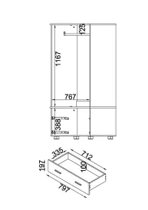 White Gloss 2 door, 2 drawer low wardrobe, Lido White