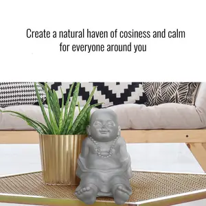 Buddha Statue Indoor and Outdoor, Grey Stone Effect Feng Shui Ornament, Resting Buddha Baby Monk Figurine L31 W22.5 H26 cm