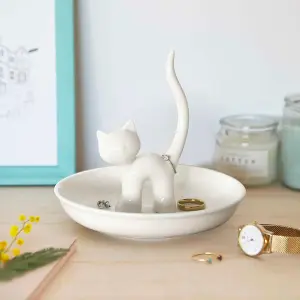 Extra Large White Ceramic Cat Feline Ring Trinket Holder Tray Extra Large White Ceramic Cat Feline Ring Trinket Holder Tray