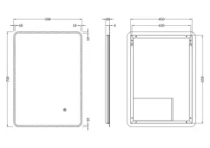 Soft Square LED Illuminated Touch Sensor Mirror with Demister, 700mm x 500mm - Chrome