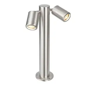 Luminosa Atlantis 2 Light Outdoor Coastal Bollard Post Marine Grade Brushed Stainless Steel, Glass IP65, GU10