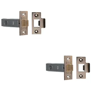 2 PACK - 76mm Standard Tubular Door Latch Square Strike Plate & Forend Florentine Bronze