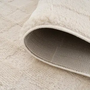 Cream Beige Checkered Velvety Soft Rug 240x330cm