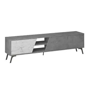 Decortie Fiona Modern TV Unit Multimedia Cabinet with Storage Doors 75" Retro Grey White Marble Effect 180cm