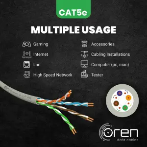 Oren CAT5e 50m Ethernet Cable - 24 AWG Pure Copper Wire - 200 MHz Bandwidth UTP Internet LAN Network Cable