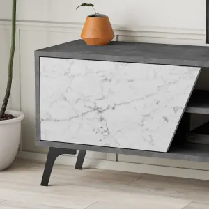 Decortie Fiona Modern TV Unit Multimedia Cabinet with Storage Doors 75" Retro Grey White Marble Effect 180cm