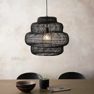 Luminosa Piacenza Single Pendant Ceiling Lamp, Black Rattan, Matt Black