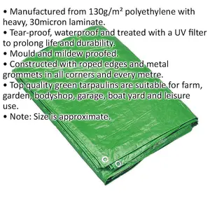 Durable 1.73m x 2.31m Green Tarpaulin - Waterproof, Mould and Mildew Resistant Cover Sheet