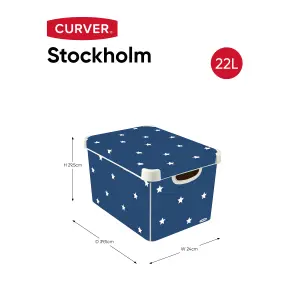 Curver Stockholm Deco Blue & White Stars 22L Large Plastic Stackable Storage box with Lid