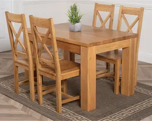 Dakota 127 x 82 cm Chunky Oak Small Dining Table and 4 Chairs Dining Set with Berkeley Chairs