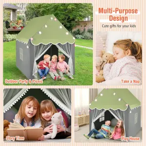 COSTWAY Kids Tent Playhouse w/ Star Lights & Mat Indoor Outdoor Play Tent Teepee