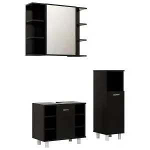 Berkfield 3 Piece Bathroom Furniture Set Black Engineered Wood