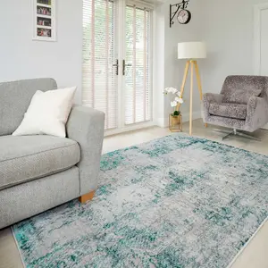 Silver Green Distressed Abstract Modern Textured Area Rug 190x280cm