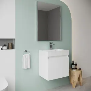 Wall Hung Vanity Basin Unit & Polymarble Basin - 500mm - Gloss White