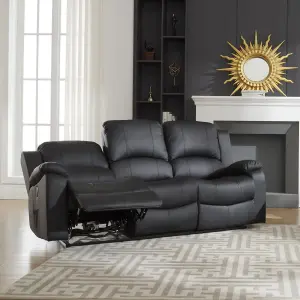 Glendale 201cm Wide 3 Seat Black Bonded Leather Electrically Operated 3 Seat Recliner Sofa