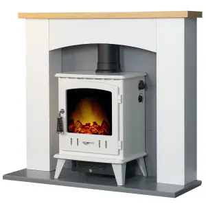 Adam Huxley in Pure White & Grey with Aviemore Electric Stove in White Enamel, 39 Inch