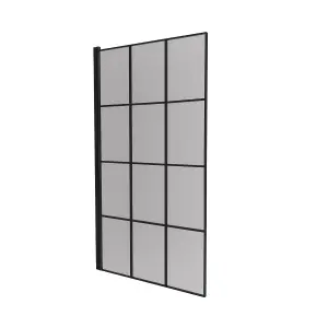 Nes Home Oaken 800mm Square Bath Screen Black Profile With Grid Glass Reversible