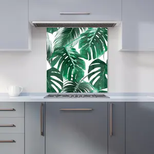 Tropical Jungle Leaf Pattern Premium Glass Kitchen Splashback W600mm x H600mm