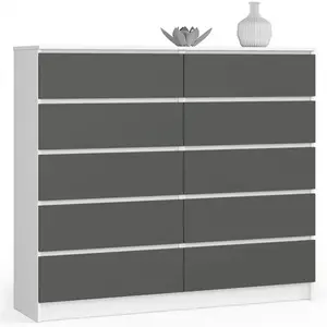 Sideboard, Chest Of Drawers 10 Drawers, Contemporary Chest Of Drawers, Modern Living Room Furniture 121 x 120 x 40 cm White/Gray