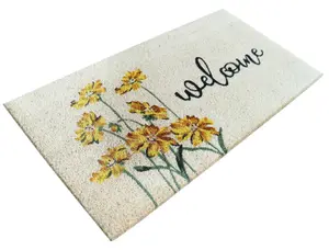 A.Unique Home 15mm Natural Coir Doormat with Printed Pattern 40cm x 80cm - Non-Slip PVC Backed - WELCOME COLOUR MAT