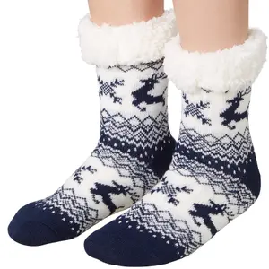 Fluffy socks with reindeer motif blue/white - blue/white